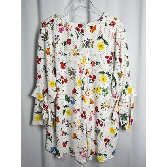 John Mark Floral Polkadot High Low Ruffle Sleeve Blouse Sz XL - Picture 5 of 6